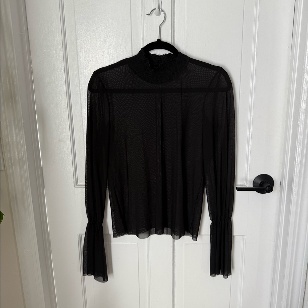 Zara Black Sheer Bell Sleeve Blouse